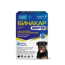 Бинакар Форте (Пчелодар) Капли на холку против эктопаразитов для собак и щенков крупных пород, 4пип по 2мл