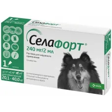 Селафорт (KRKA) 240мг/2мл капли (1пип) от блох, против кожных клещей и глистов для собак 20,1-40,0кг (ЛИЦЕНЗИЯ)
